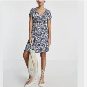 & Other Stories Lucia Navy & White Floral Print Wrap Mini Dress - Size 6